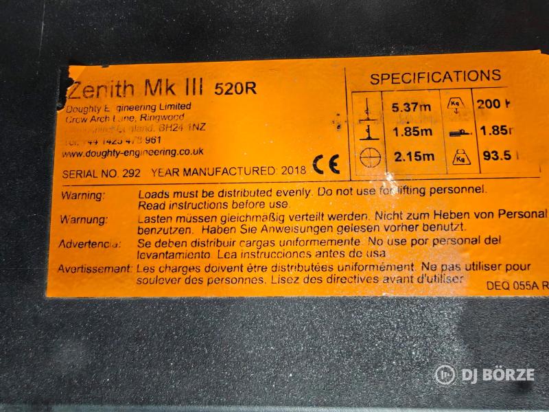 Doughty Zenith mk3 520R csörlős emelő (5,37m 200kg) konténerezve eladó