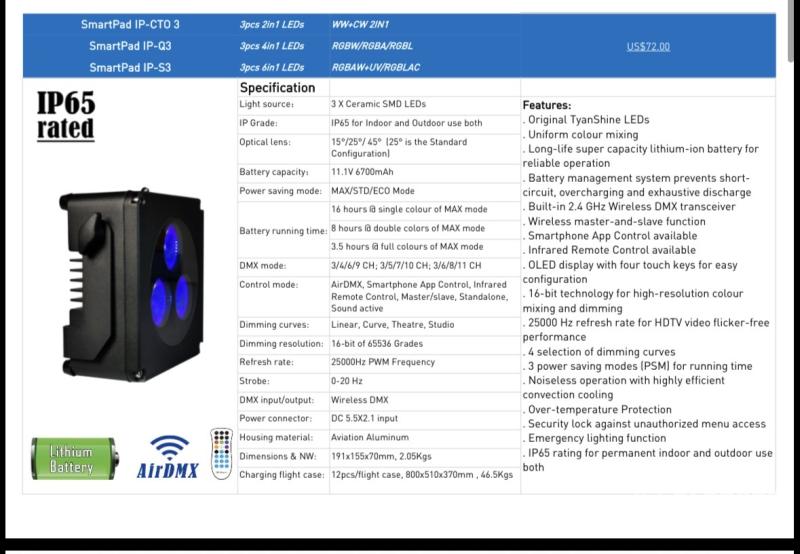 Akkumulátoros PAR lámpa - 3x18W RGBWAUV - IP65 - 8 db